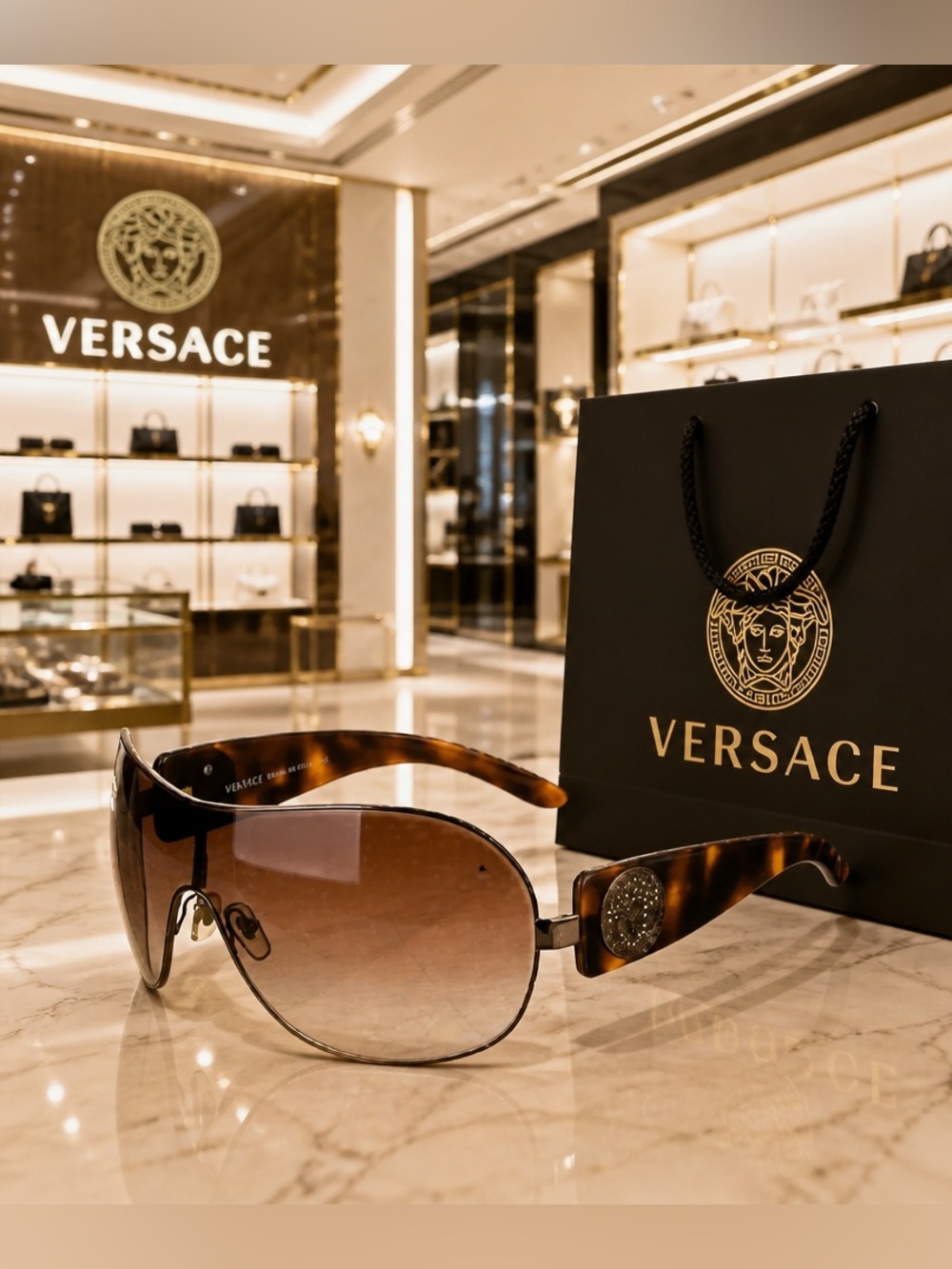 EUC VERSACE MEDUSA TORTOISE BROWN SHIELD GRADIENT SUNGLASSES